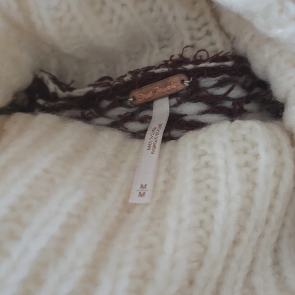 FREE PEOPLE Check Me Out Brown and Cream Turtleneck Cropped Sweater NWT M
